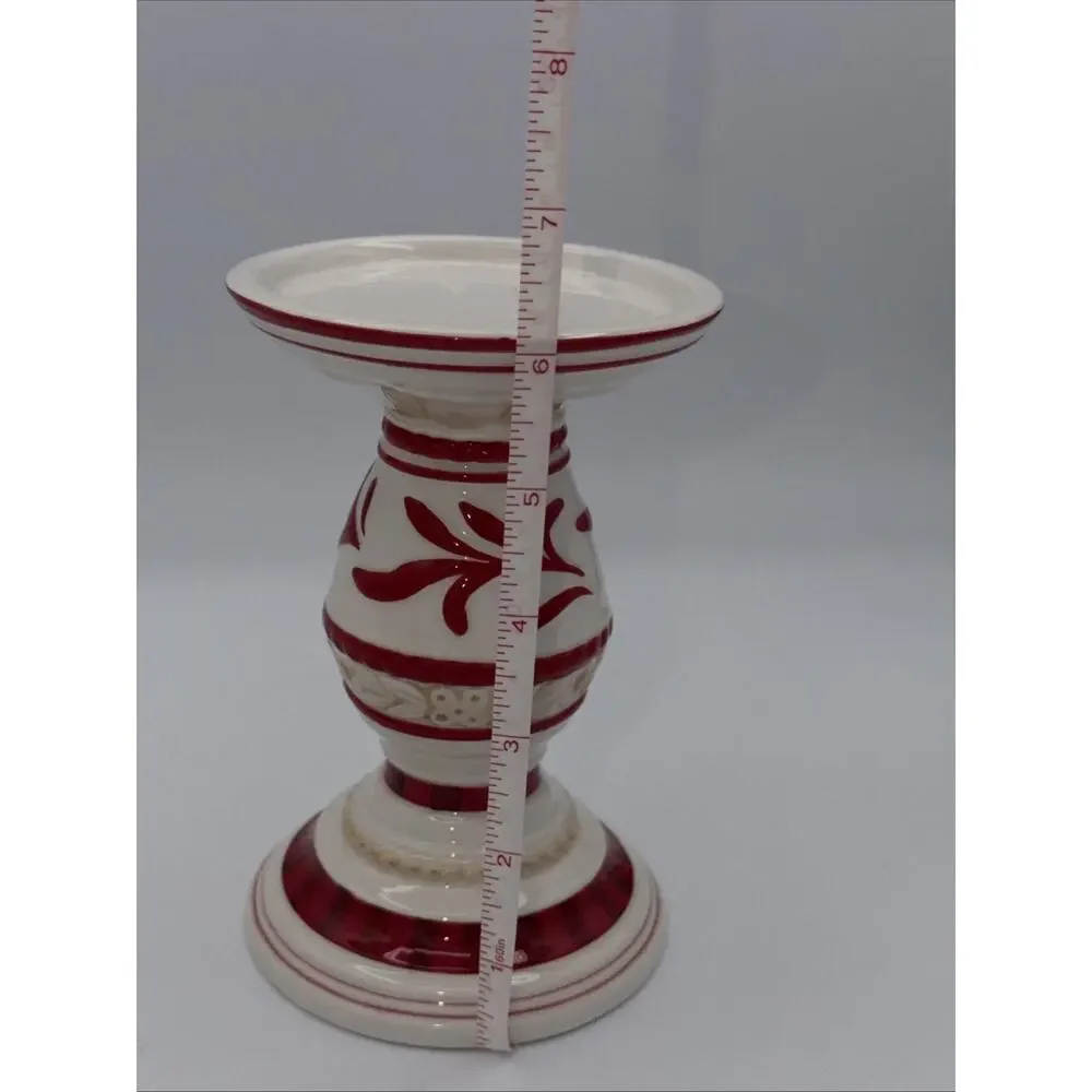 Fitz & Floyd Town & Country 6” Candle Holder Pedestal Christmas Home Decor Red